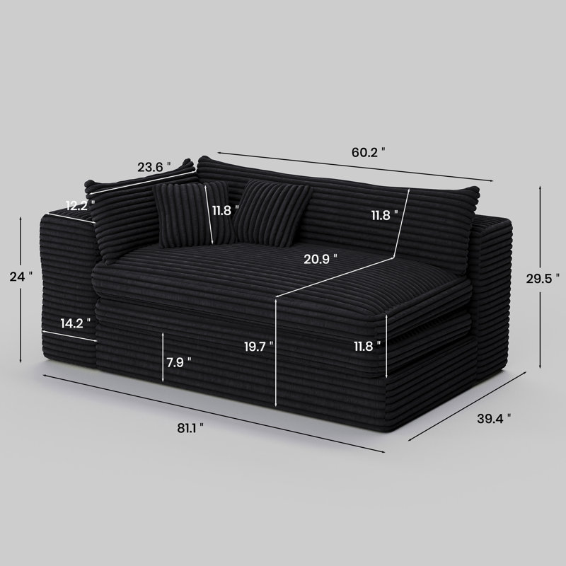 Boneless Modern High Rebound Density Sponge Cloud Chaise Boneless Compression Sofa For Lounge Living Room, Black