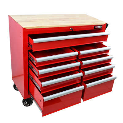 Chariot à outils 9 tiroirs avec roulettes et plateau en bois 9 tiroirs