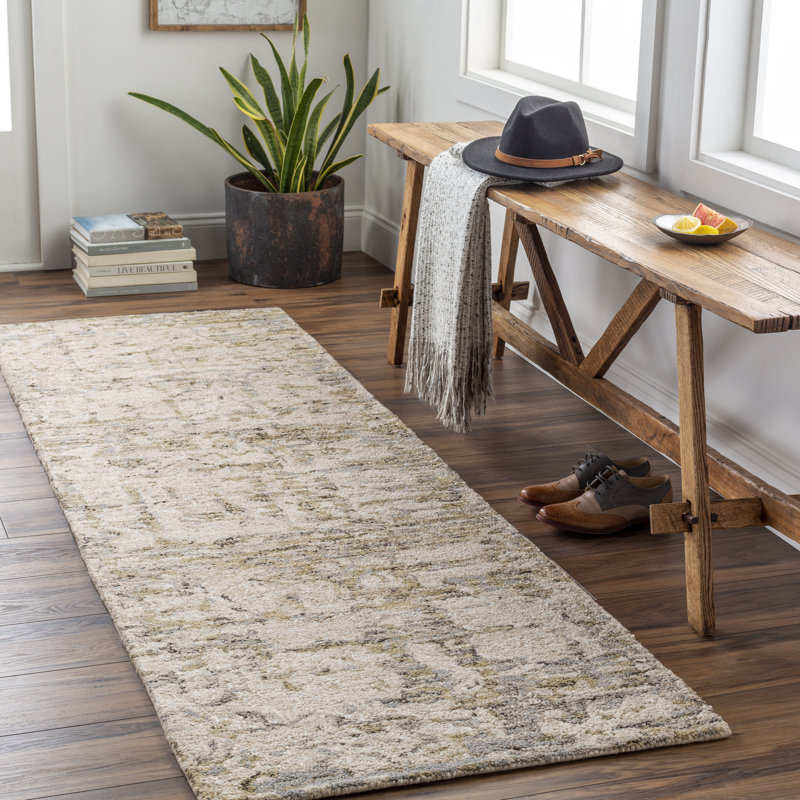 Tapis abstrait beige touffeté à la main, Rectangle 10 pi x 14 pi