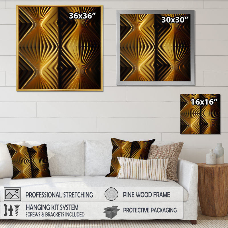 «Op-Art Retro Gold Geometric Dimensions I», reproduction sur toile, H 24 po x l 24 po x P 1 po, Cadre flottant noir
