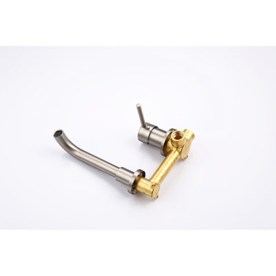 Robinet mural pour la salle de bain, nickel brossé, acier inoxydable et laiton, 2 trous, bec de 2,76 pouces de hauteur et robinet à structure en nickel fiable, tout en métal, monocommande 5,09