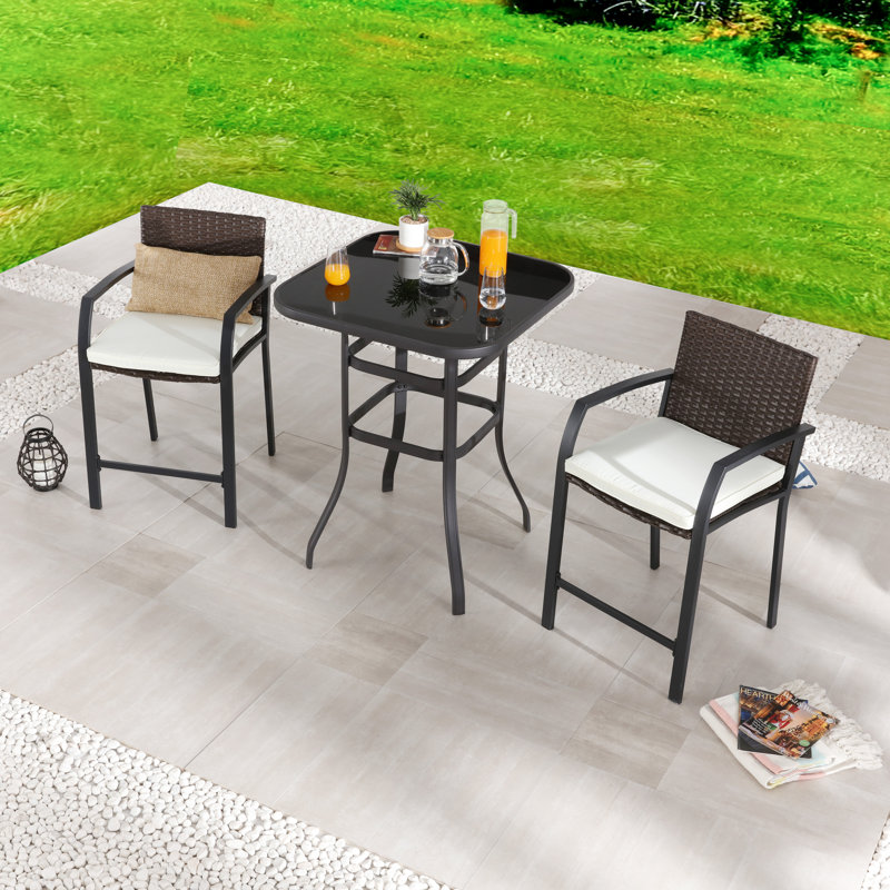 2 - Person Wicker Patio Dining Set with Square Table , Cushions Included