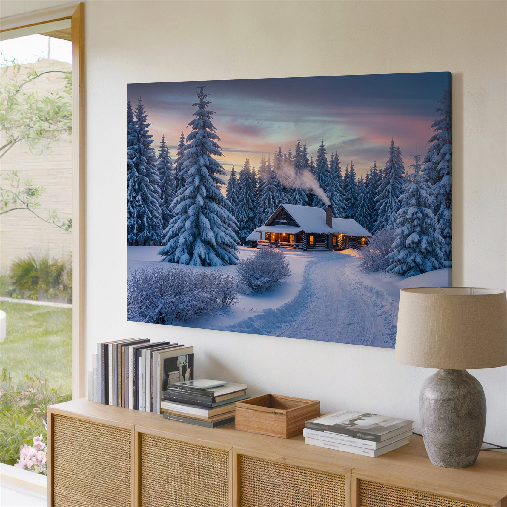 Winston Porter Canvas A Cozy Snow Covered Log Cabin Nestled In A Serene ...