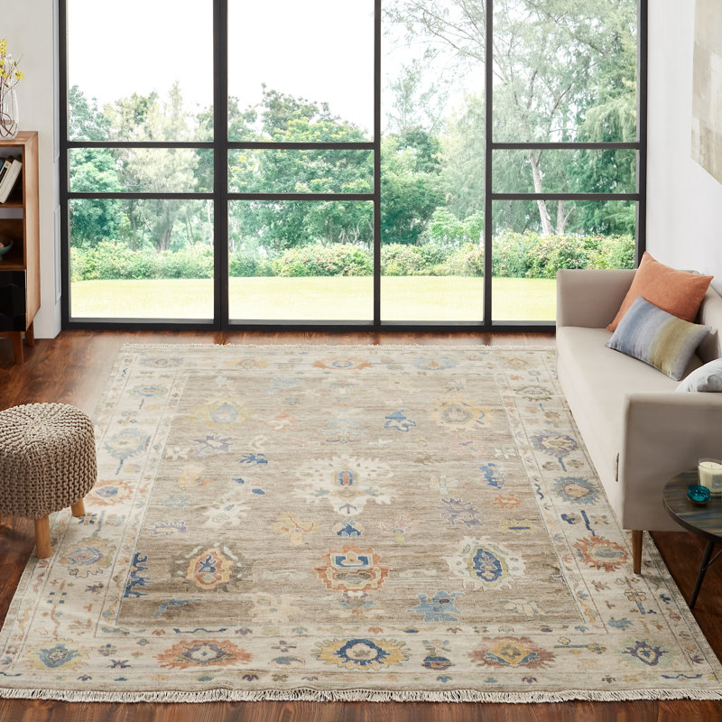 Tapis noué à la main taupe Colorburst Stone Oushak, Rectangle 9 pi x 12 pi