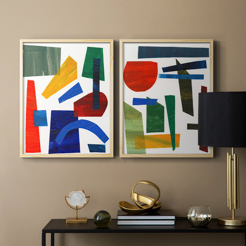 «Colorful Shapes I», reproduction encadrée de qualité supérieure - prête à être accrochée - aucun clou requis - aucun clou requis