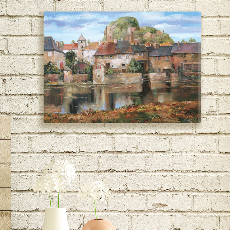 « village on a lake paint »-impression sur toile, H 24 po x l 30 po x P 1,5 po