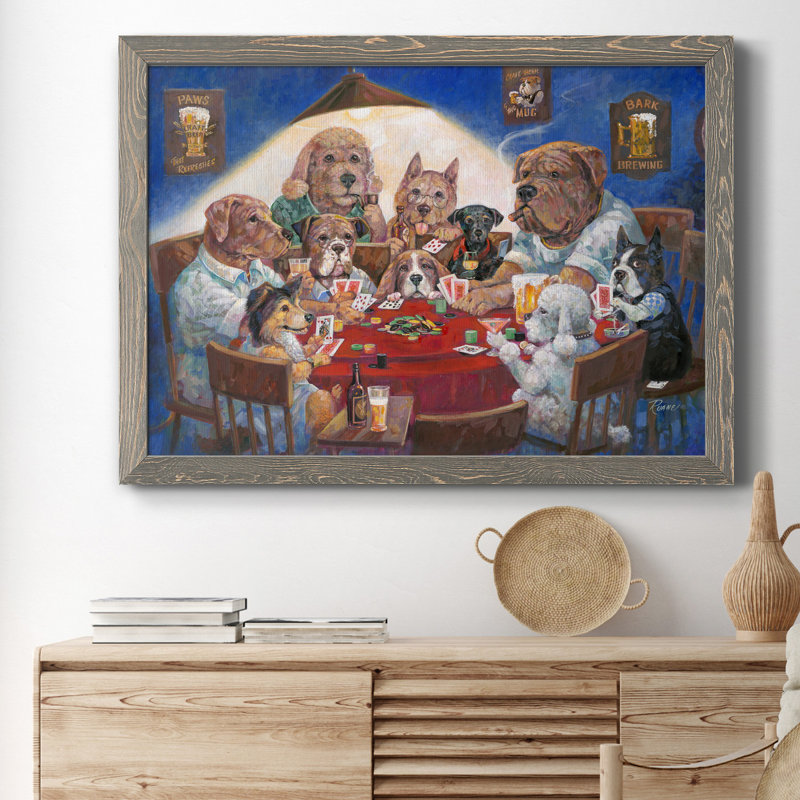 Poker Dogs - Reproduction d'art sur toile encadrée, H 31 po x l 44 po x P 1 po, gris
