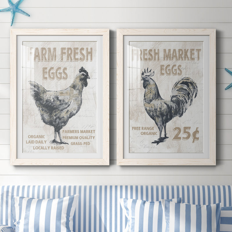 Farm Fresh Chicken - ensemble de 2 reproductions, Blanc, H 31,5 po x l 47 po x P 1,5 po, Papier encadré blanc