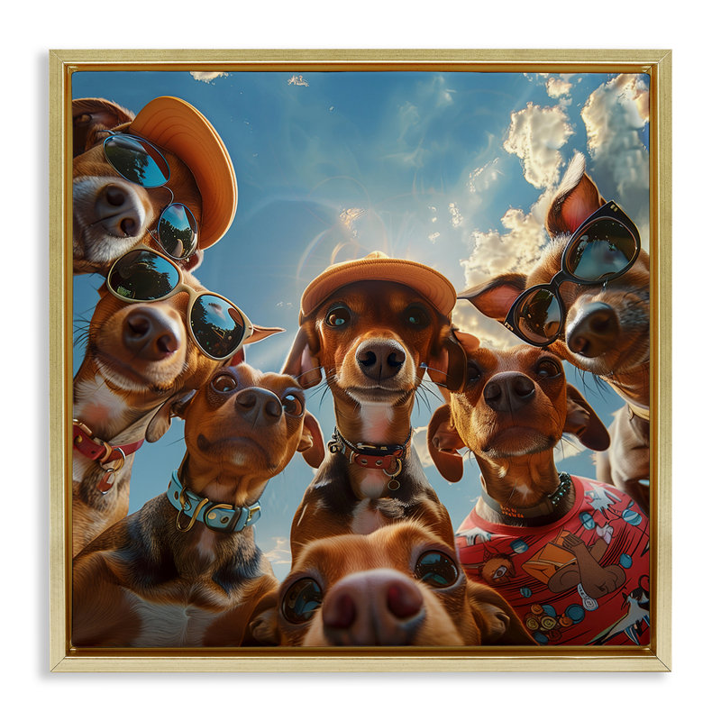  "Drôle de chien amusant" par Jim Baldwin, H 25 po x l 25 po, Cadre flottant métallique doré