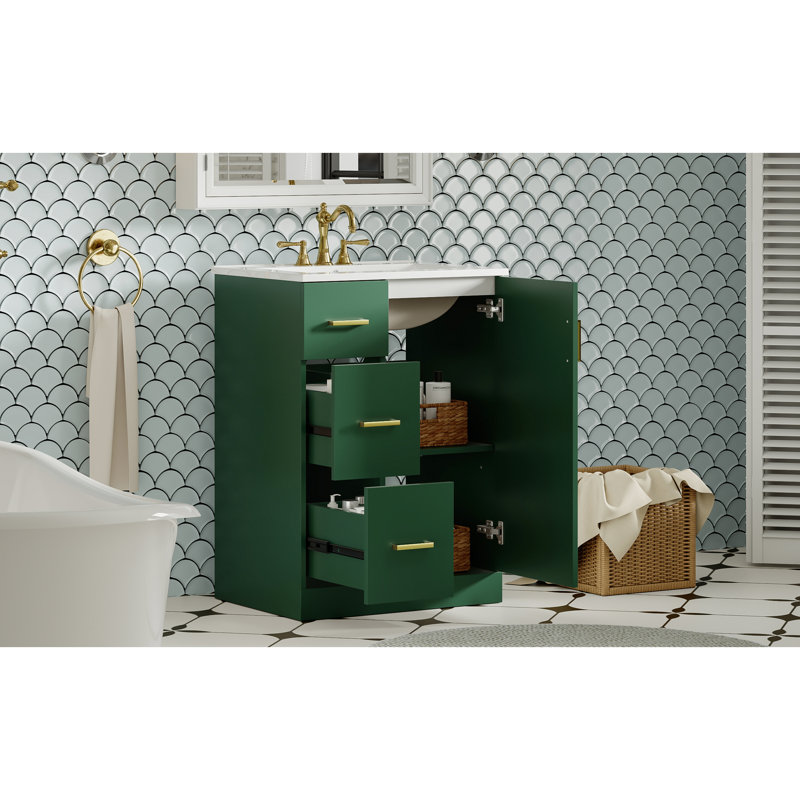 Meuble-lavabo de 24 pouces avec lavabo sous-comptoir, 2 tiroirs et porte à fermeture en douceur: rangement facile à installer pour les espaces compacts
