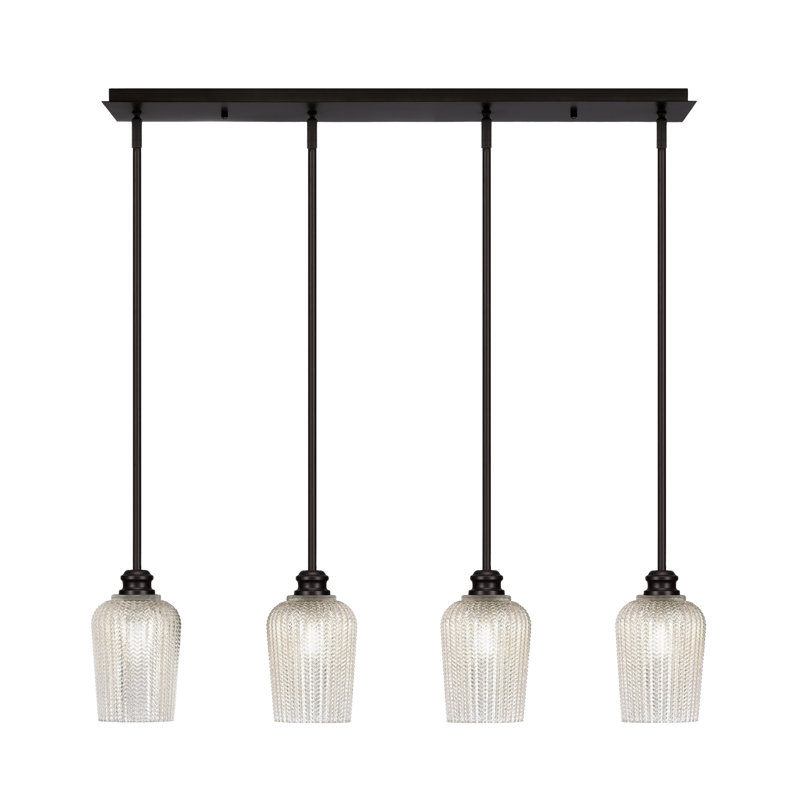 Luminaire suspendu linéaire à 4 lumières Edge avec verre texturé de 5 po, Espresso, Argent texturé