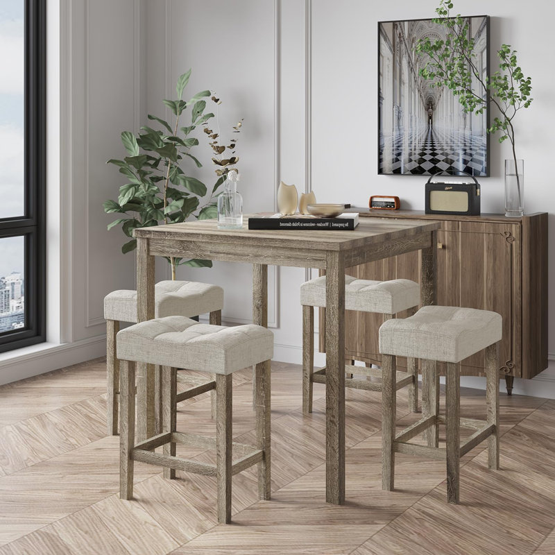 Deairra 5-Piece Counter Dinner Height Table Set, Indoor Modern Rectangular Dining Table Furniture Set for Kitchen, 35 inch Dining Table with 4 stools