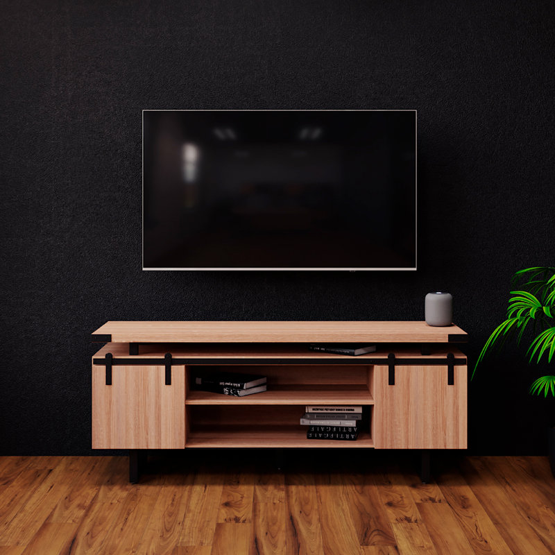 Mirella Low Wall Cabinet Wood Doors, Sand Dune