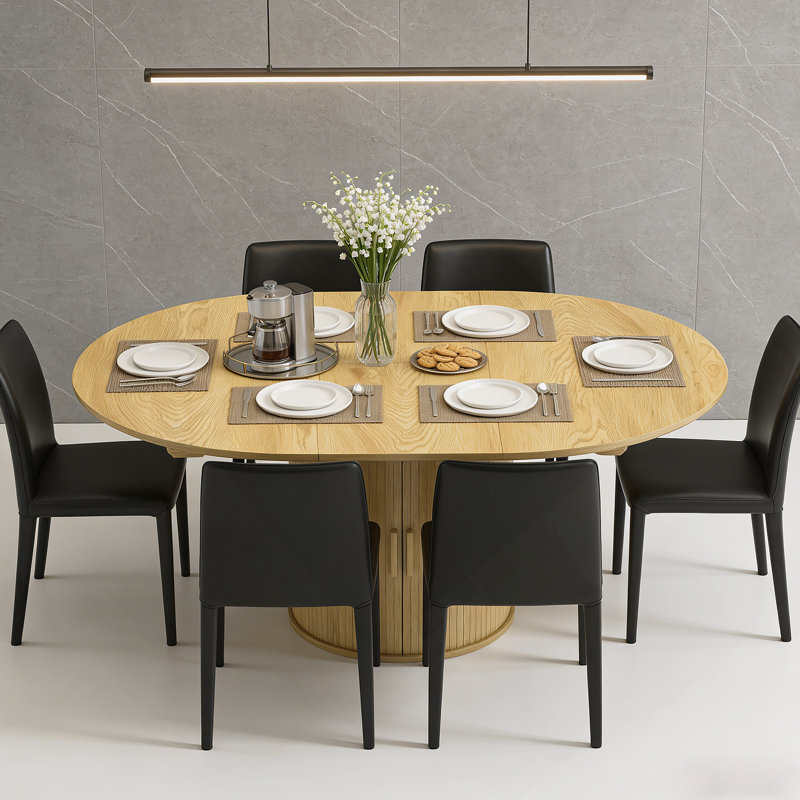 Storage Kitchen Table,Extendable Dining Table, Natural Wood