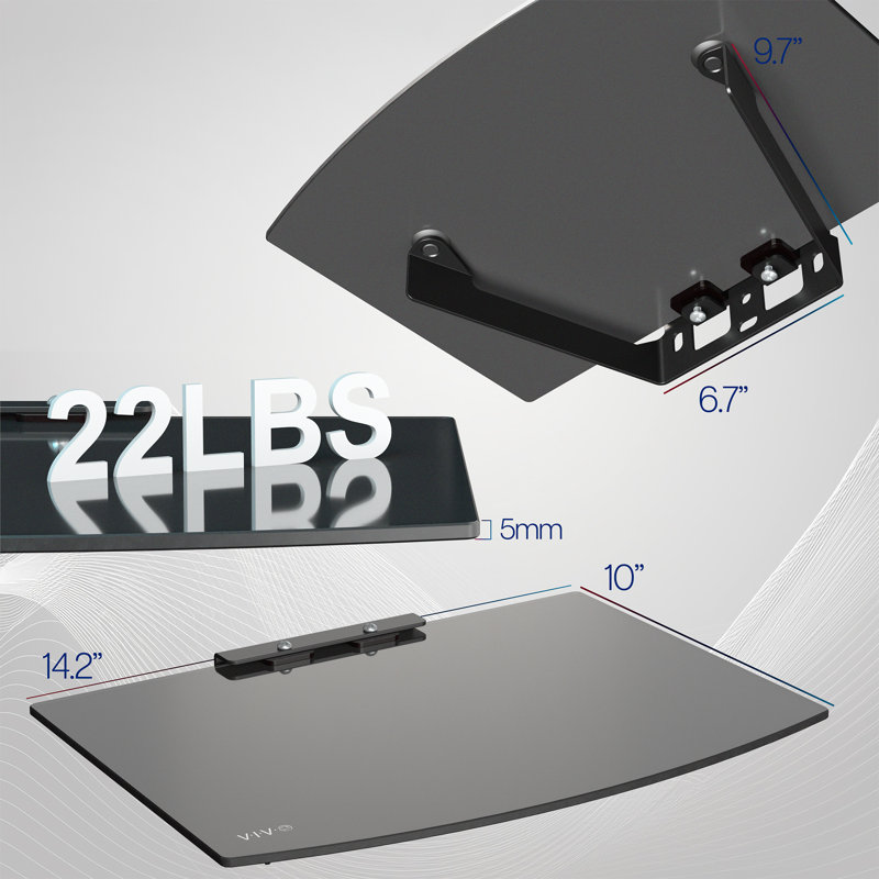 Sleek Black Tempered Glass Floating Wall Shelf for Entertainment Systems