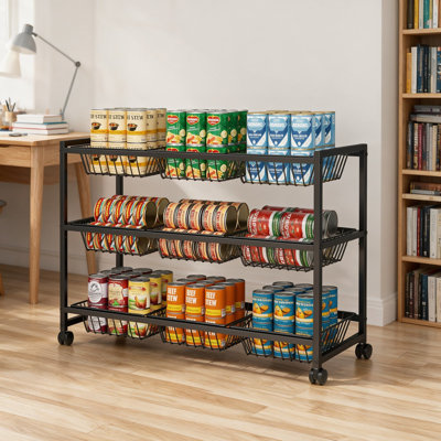 Rolling Pantry Cart on Wheels with Removable Baskets, Sturdy Floor Organizer and Storage for Kitchen, Living Room, and Pantry, Mesh Vegetable and Fruit Snack Cart
