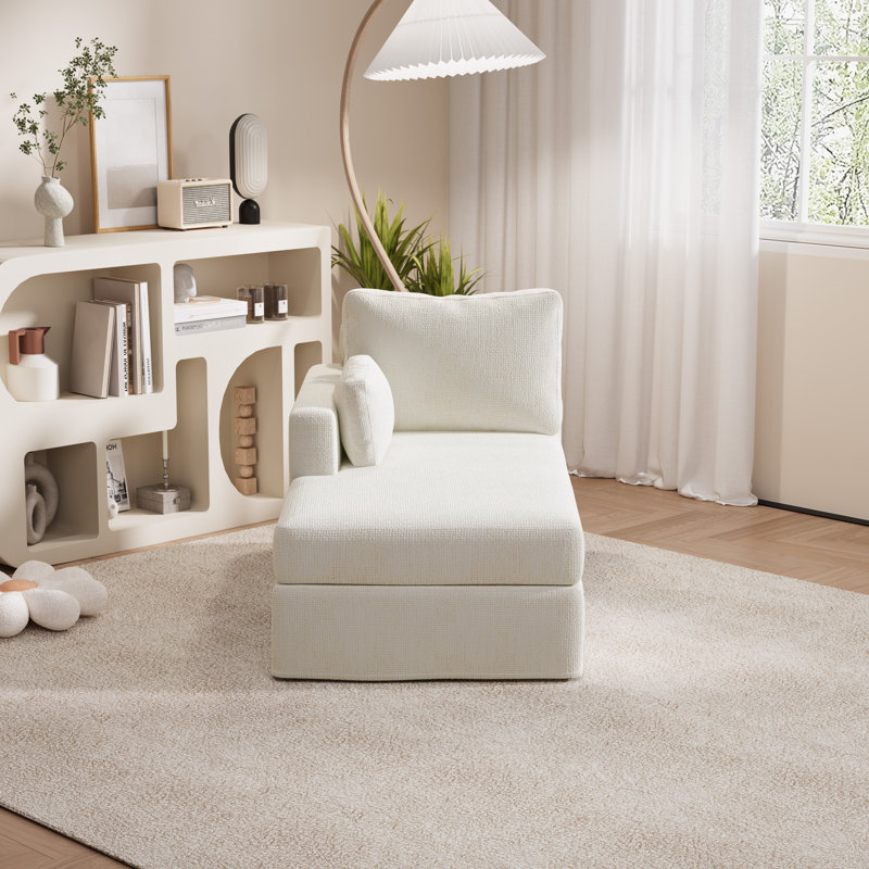 59.8" Length Slipcovered Upholstered Chaise Lounge, Left Hand Facing, Ivory