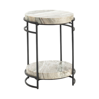 Round Cream Marble Accent_End Table