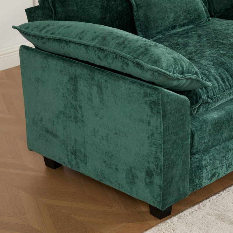Grid 47'' W Oversized Accent Chair, Deep Seat Chenille Cloud Sofa Chair With Ottoman, Green