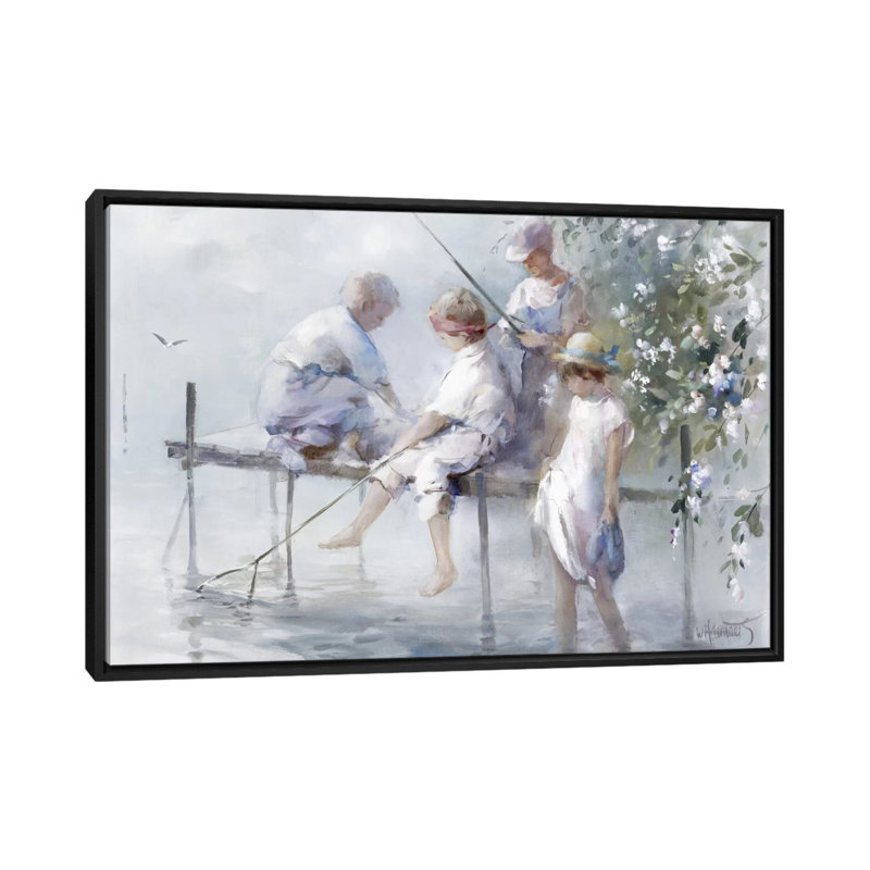 «Fishing Fun», reproduction sur toile, H 18 po x l 26 po x P 1,5 po, Toile avec cadre noir, Blanc