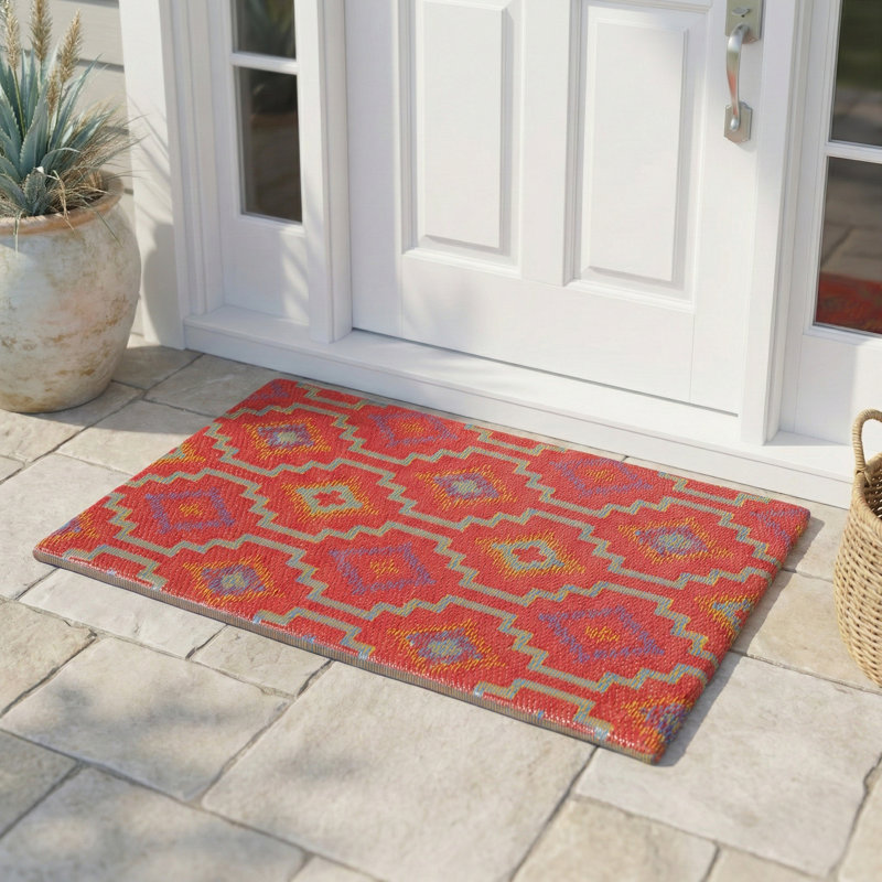 Tapis d'extérieur paille en plastique imperméable pour terrasse Olivama , Lhassa - orange et violet