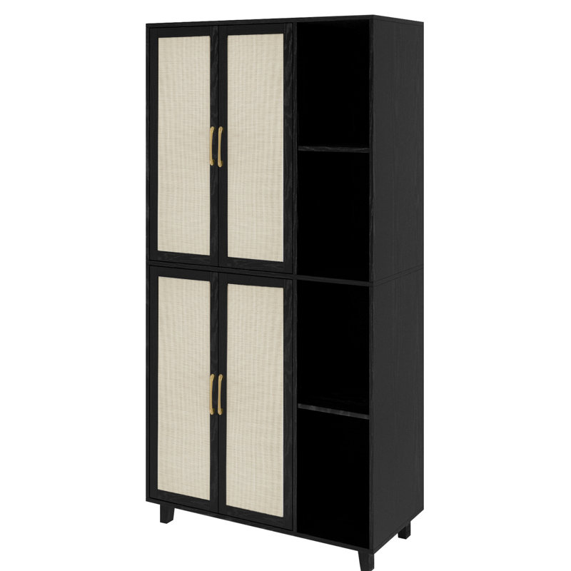 Armoire 4 portes avec 4 tablettes avec 4 tablettes intérieures réglables, armoire de rangement (armoire), Noir