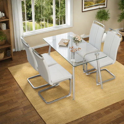 Ensemble de table de salle à manger moderne en verre avec pieds argentés pour la cuisine