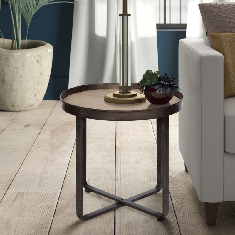 Quiles Solid Wood Tray Top End Table, Brown