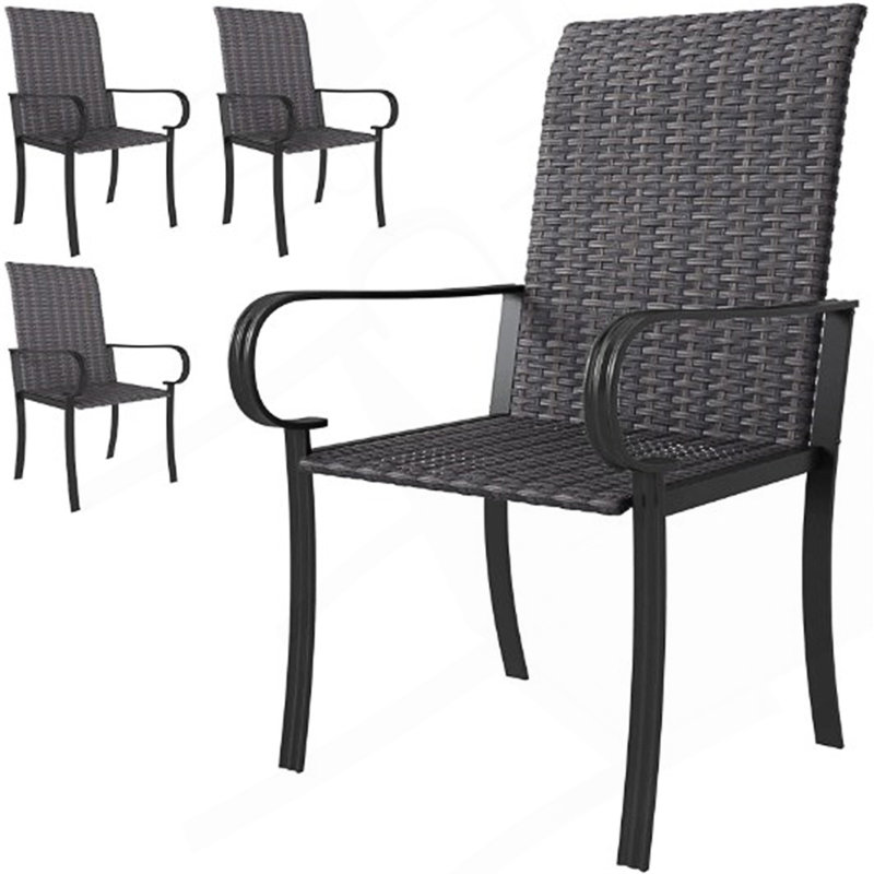Set Of 2 Dining Chairs With Armrest, 4, Brun