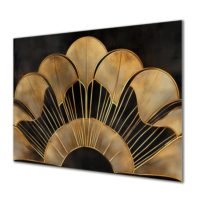 Golden Fan Geometric - Abstract Art Deco, décoration murale en métal, impression Art déco, L 32 po x H 16 po