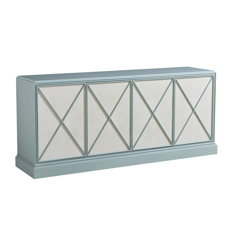 Pale Blue Transitional Media Console with Faux Shagreen Fronts