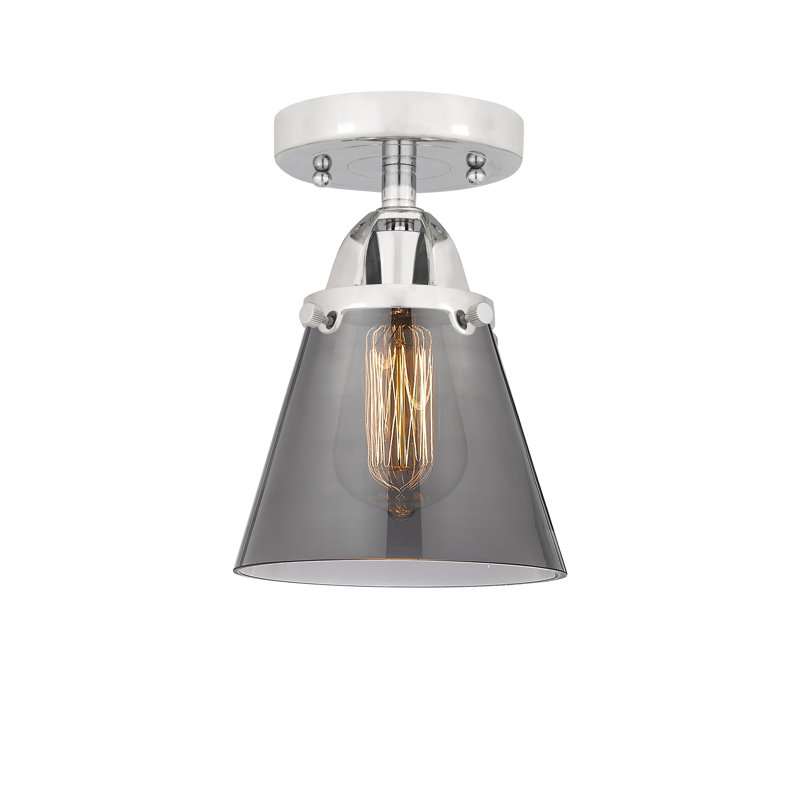 Plafonnier semi-encastré en verre à DEL, Plaqué couleur fumée, H 9,25 po x l 6,25 po x P 6,25 po, Chrome poli