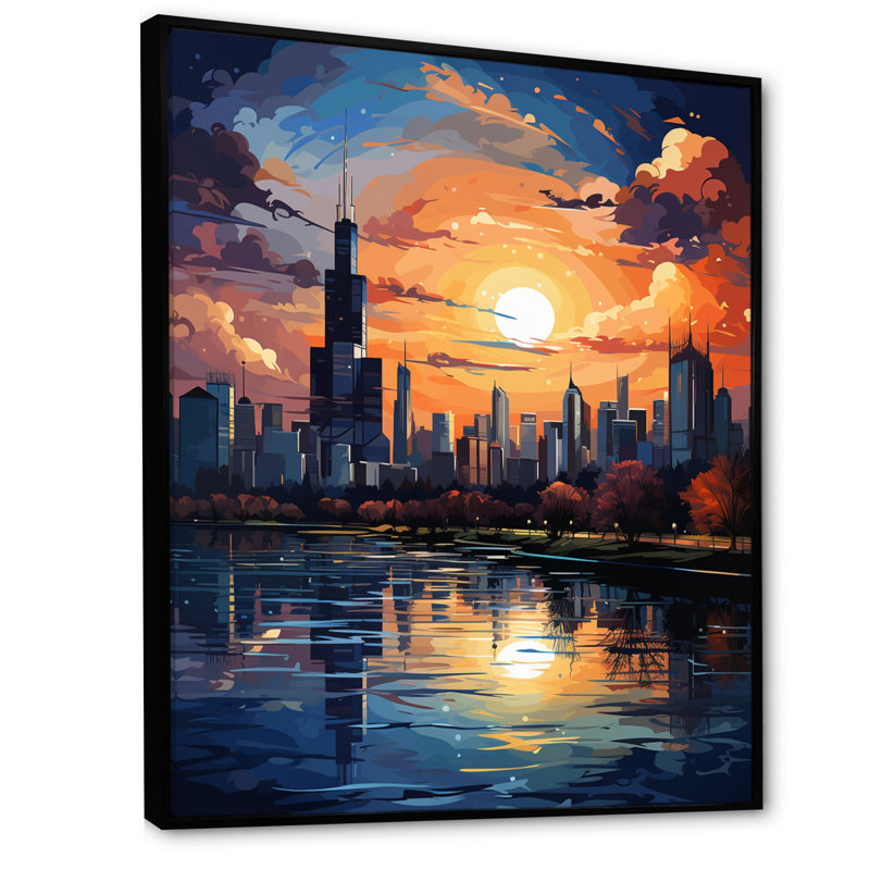 Chicago Popart III sur impression sur toile, H 32 po x l 16 po x P 1 po, Cadre flottant noir