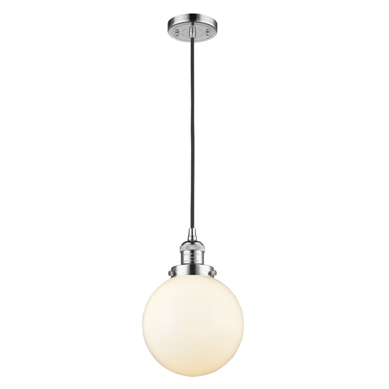 Luminaire suspendu sphère 1 lumière Clementina, Nickel poli, Boîtier blanc mat, Ampoule non incluse