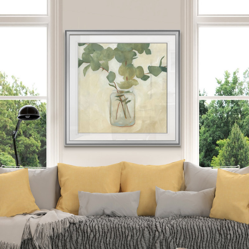 « greens still life ii », peinture, H 16 po x l 16 po x P 1,5 po, Encadrement argenté