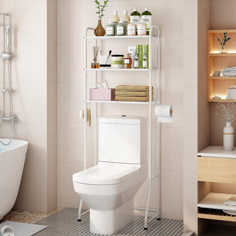 Rangement autoportant au-dessus de la toilette Witlof Steel, Blanc / Blanc