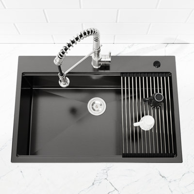 Black Overmount Stainless Steel Kitchen Sink 33X22, Single Bowl With Cutting Board, Maintains Integrity Of Your 33X22 In Black, Sound Absorbing For Quiet
