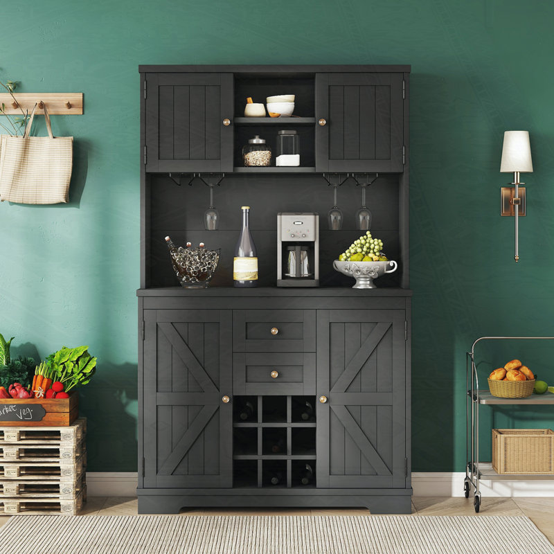 Armoire de cuisine avec rangement Coffee Bar, Noir, noir, noir, noir
