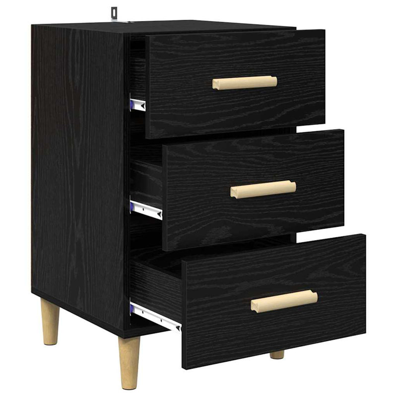 40cm W Manufactured Wood Bedside Table, Black Oak