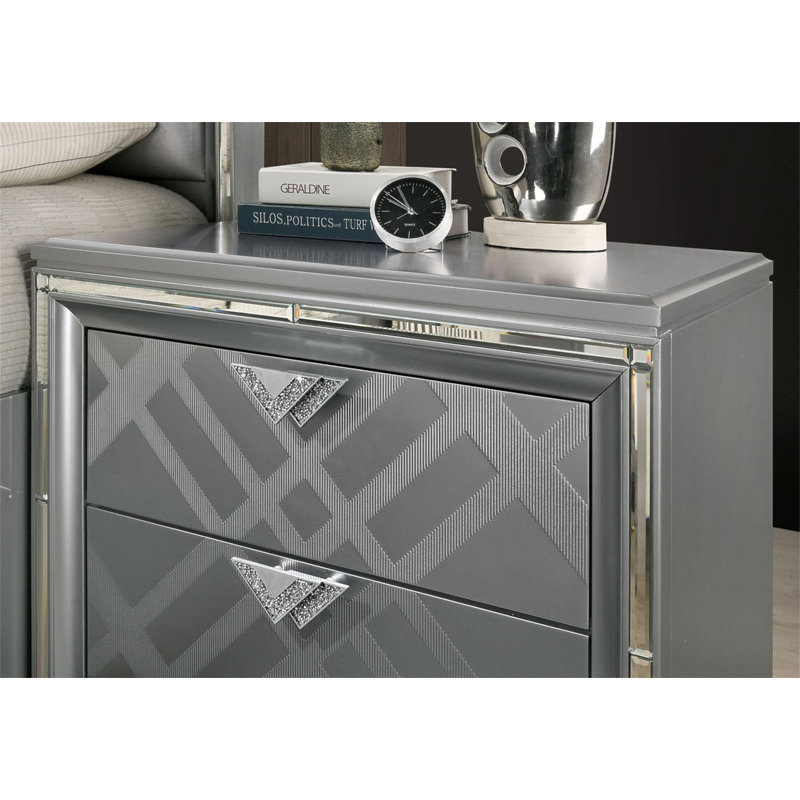 2 Drawers Nightstand With Mirror Trim