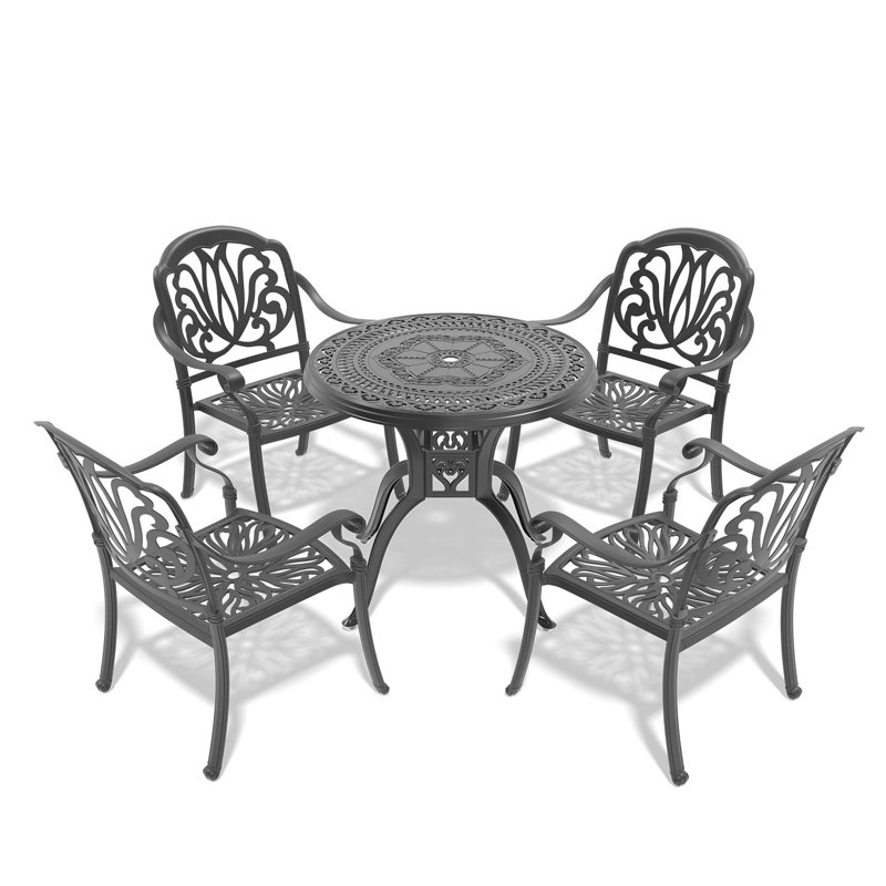 5-Piece Set Of Cast Aluminum Patio Furniture With  Cushions.Country Style Dining Set, 28.35" H x 31.5" L x 31.5" W