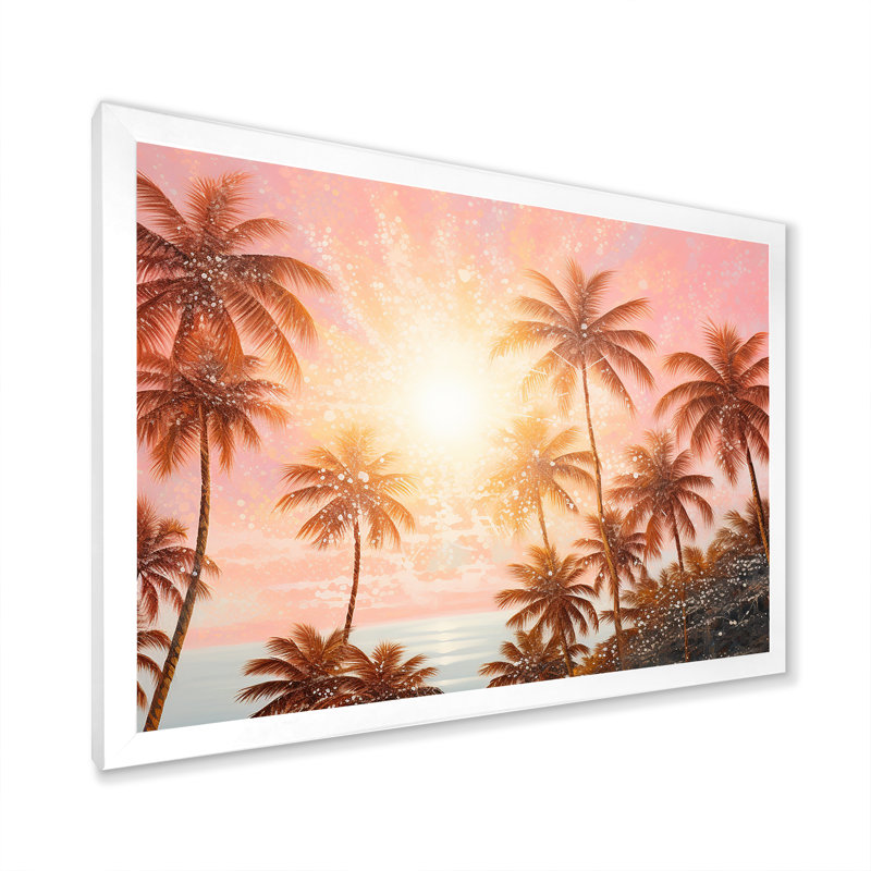 «Rose Radiance Sunset Palm Trees III», reproduction sur toile, Cadre photo blanc, H 34 po x l 44 po x P 1,5 po
