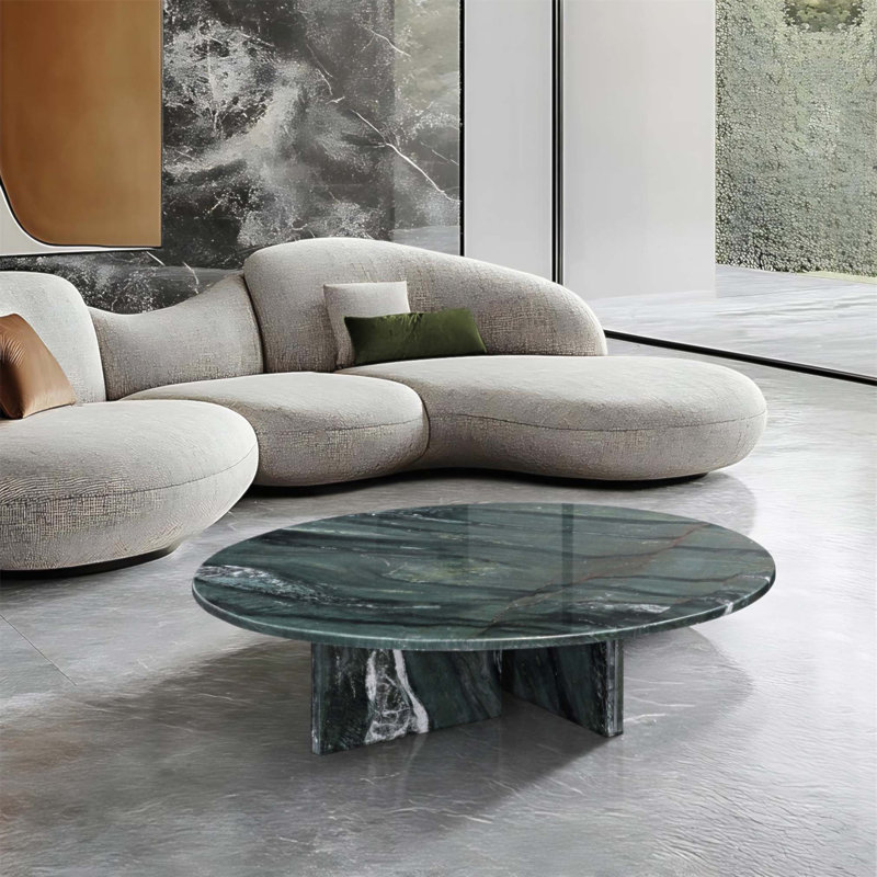 Table basse de luxe en marbre véritable gris bleu véritable, centre de table élégant de 35,4 x 9,8 pouces avec veines uniques
