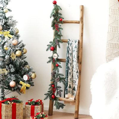 Fully Assembled 57in Wood Blanket Ladder Living Room Decorative Wall Leaning Farmhouse Quilt Display