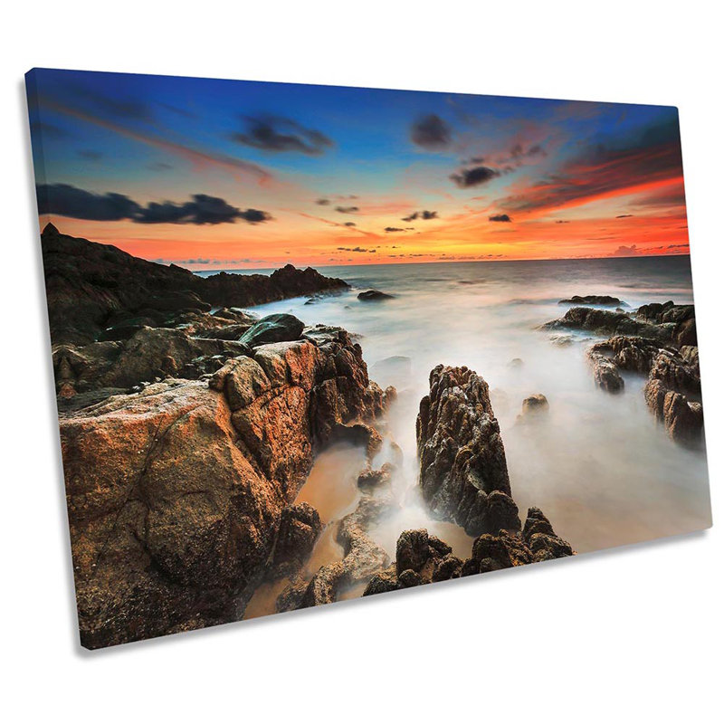 Sunset Rocks Beach - Wrapped Canvas Art Prints, 81.3cm H x 121.9cm W x 4cm D