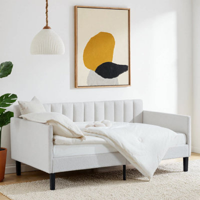 Boucle Upholstered Daybed with Ribbed Tufted Backrest | Modern, Luxe Design | Foam Comfort, Squeak‑Free Metal Frame