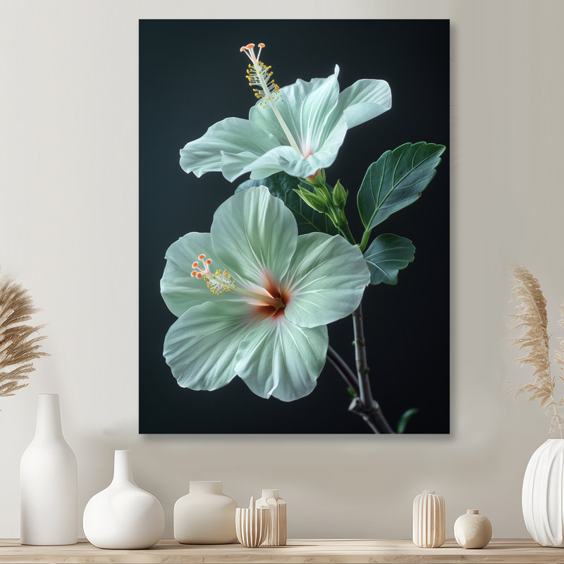 Hibiscus vert cristal II - Hibiscus, Sans cadre, métal, H 16 po x l 32 po