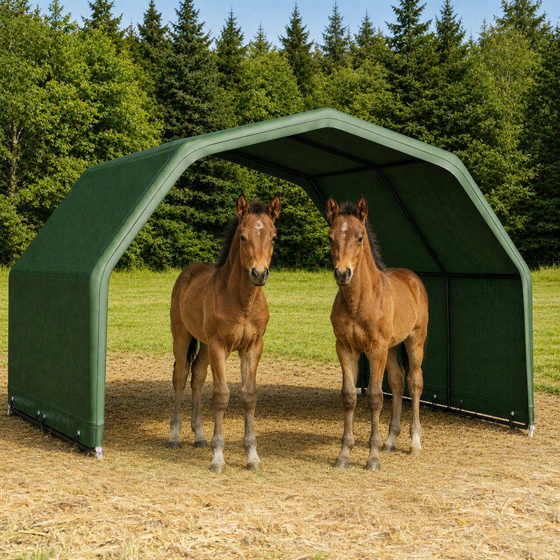 8' x 8' Portable Livestock Shelter, Heavy-Duty Steel Frame with Waterproof UV-Resistant Cover, Goat & Sheep Shelter for Small Livestock, Miniature Horses & Foals, 70.8" H