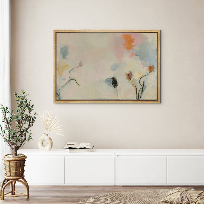 Doux pastel floral abstrait décoration murale pour le salon, H 24 po x l 36 po x P 1,5 po, Naturel