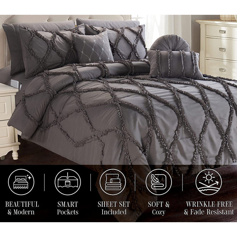 Mocassi 10pc Infinity Geometric Shapes Comforter, Gray